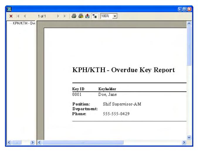 Overdue Key Report This report displays a list of User Keys that have passed their assigned