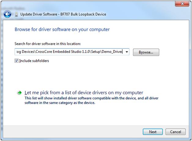 ..' and navigate to the directory containing the ADI hostapp USB driver