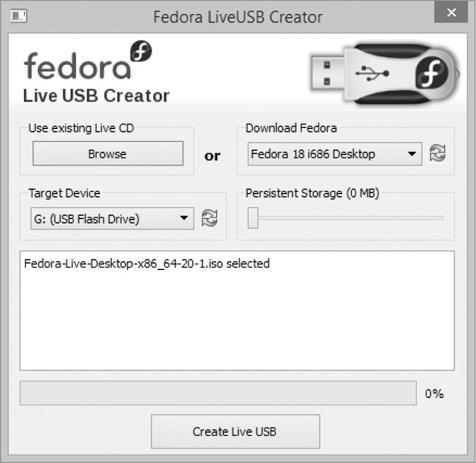 Understanding Installation Media Figure 2-1 The Fedora LiveUSB Creator program