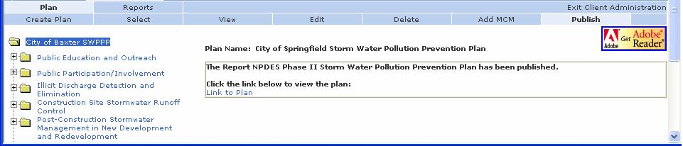 Figure 11. Notification page Link on the Notification page Link to Plan: Click the Link to Plan link to view the published plan.