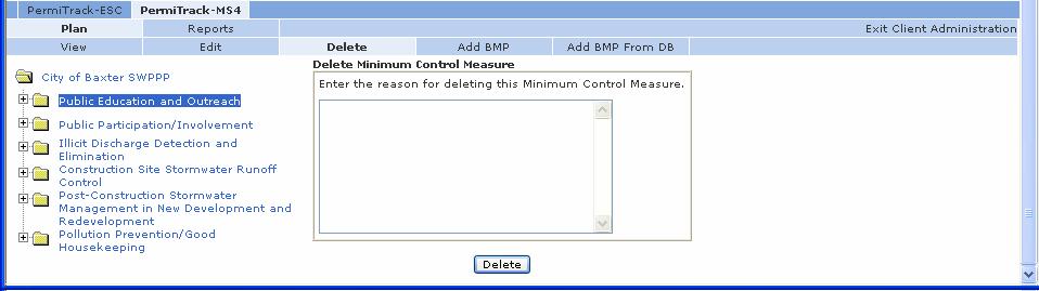 The Delete MCM page opens when you select an MCM folder in the treeview (on page 20), and then click the Delete tab. Figure 14.