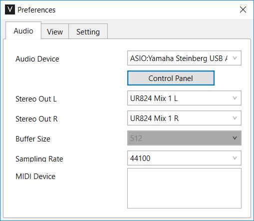 3. Configure the settings on the Audio tab for the Audio Device and Stereo Out L & R