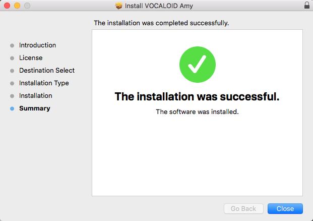 The following window opens when installation has finished.