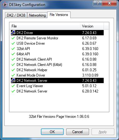 4.3 File Versions Tab The Driver File Versions window provides information about the installed drivers.