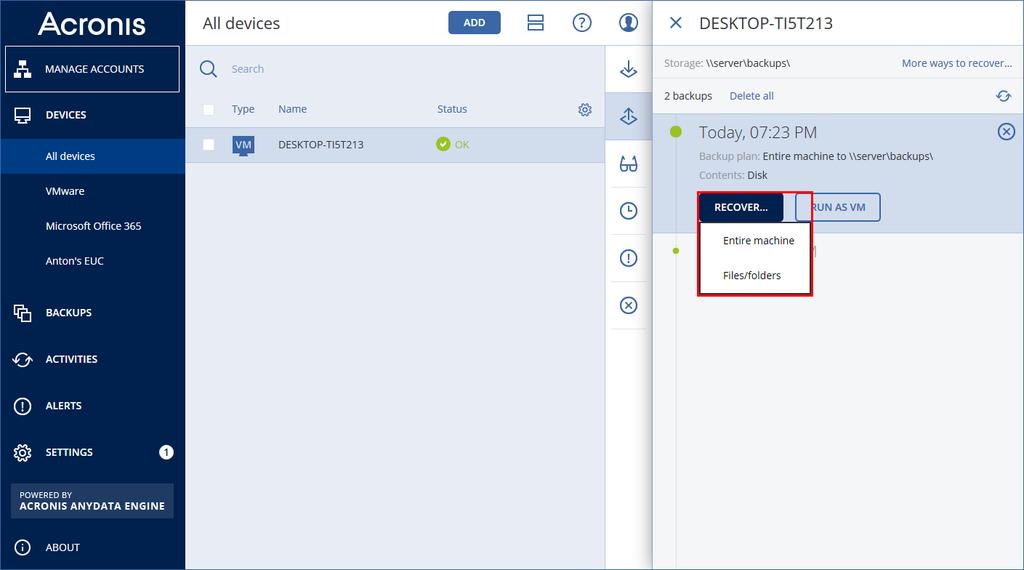 To access a dataview, click the corresponding item on the Acronis Dashboard or at Operations > Dataviews > Acronis Data Cloud.