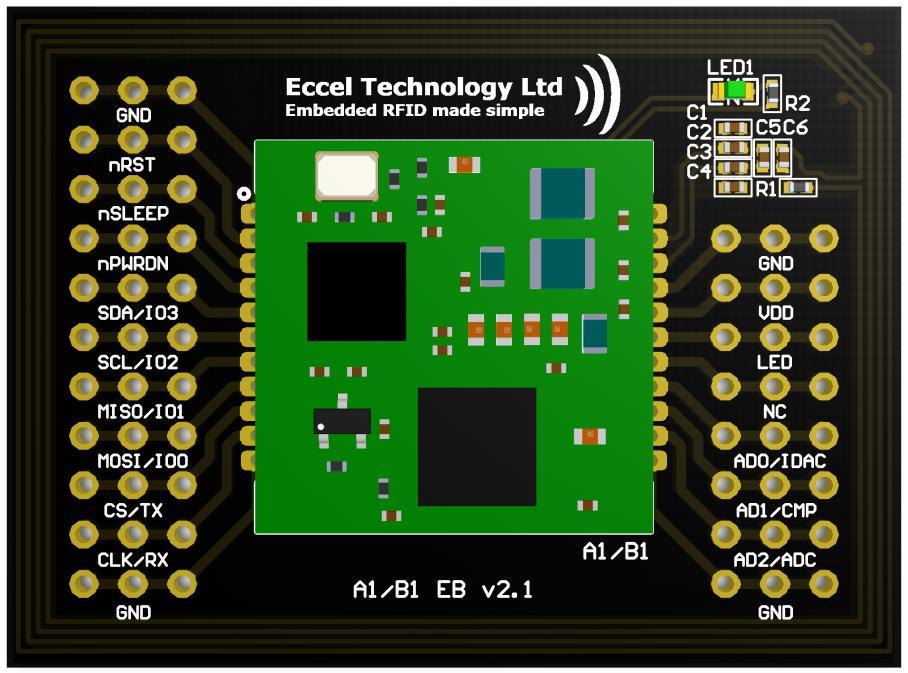 1. Device Overview The A1/B1 EB v2.0 is an Extension Board (EB) for our RFID modules: the RFID A1 and RFID B1.