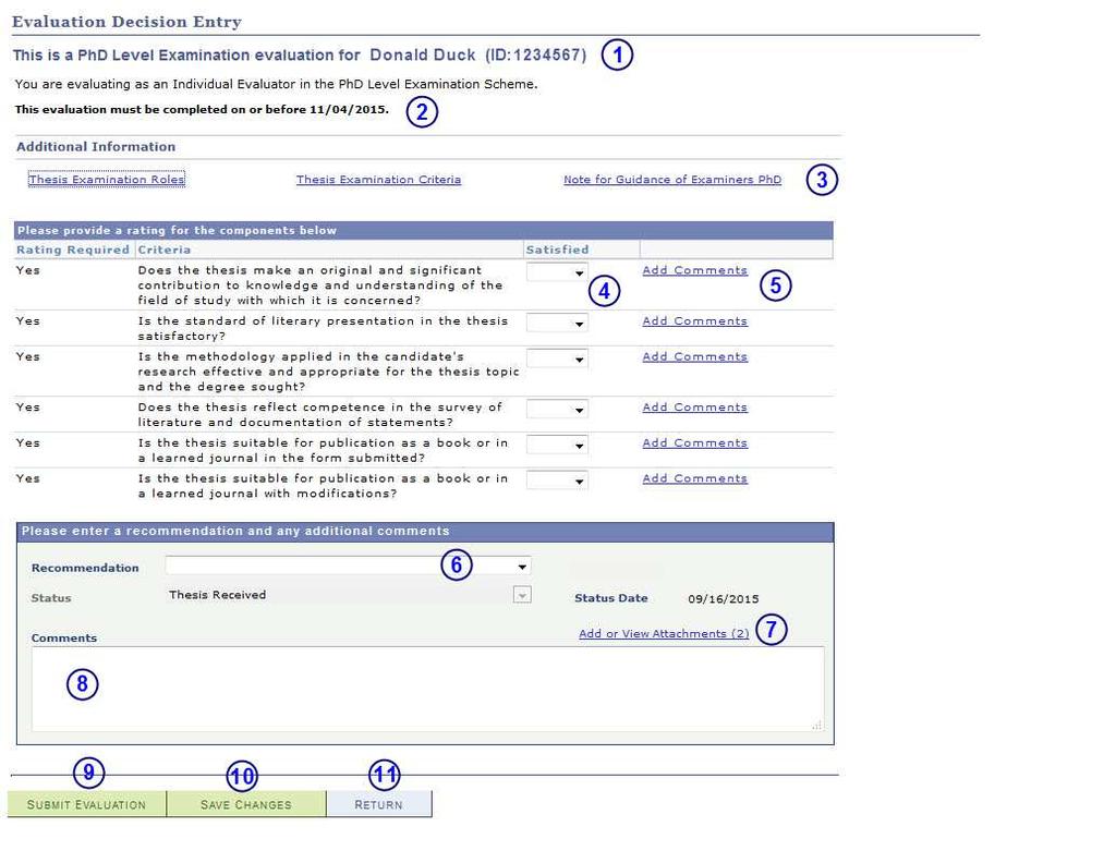 Number Name Description 5 Evaluation list The list of evaluations which match the selected filters. 2.