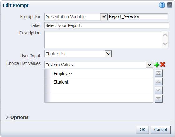 You can use any word or phrase you like. We ll use Report_Selector as our example. 5. Enter the name Report_Selector in the field. 6. Enter Select your Report: in the Label field. 7.