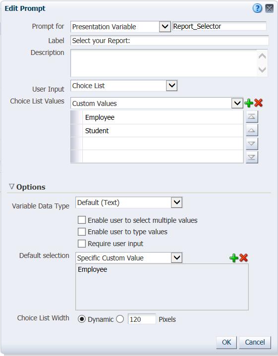 Finishing the Prompt 1. Click the Options drop-down button to open the remainder of the Edit Prompt screen. 2. Change the value in the Default Selection field to Specific Custom Value. 3.