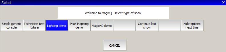 If the Welome to MagicQ window does not appear then press the Setup button (towards the top right).