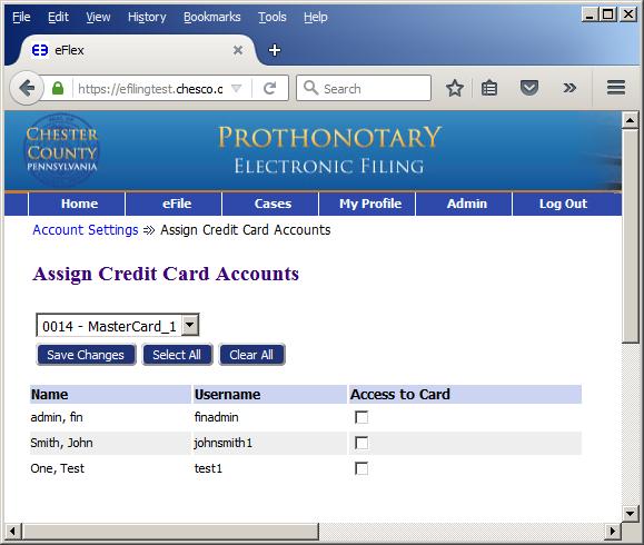 You will be returned to the Account Settings page. Once you have created a Wallet Account, you can select which attorneys in your firm should be assigned to access this card.