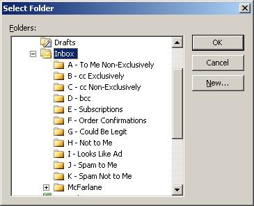 Identify a Destination Folder You can create and select separate folders for each type of email that is shown. See the detailed explanations below for each folder.