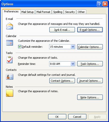 Set Outlook Email Options For optimum results with the Email Clerk, several email options should be set in Outlook. To open the Email Options screen, click the Tools menu then click the Options menu.