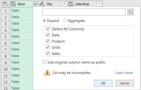 9) To remove the unwanted columns, select the columns using the Ctrl Key by first clicking on the Data column, then the City column, and finally the SalesRep column.
