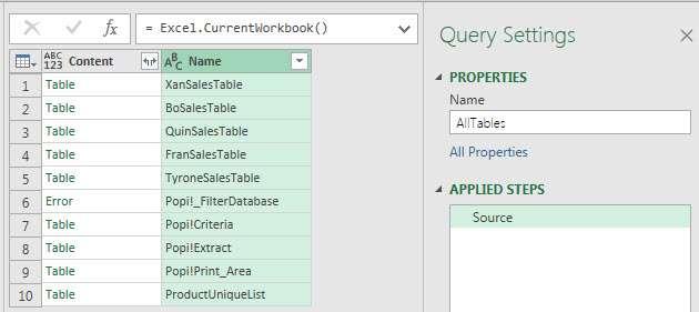 Because there are Defined Names and not just Excel Tables in our Excel Workbook File, we must be careful in building our Query so that we only import that data that we want.