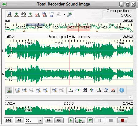 96 TotalRecorder On-line Help middle), and a large-scale image (at the bottom).