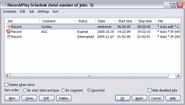 Using Total Recorder 147 Main menu Scheduler submenu Menu Item Import and append jobs... Export selected jobs.