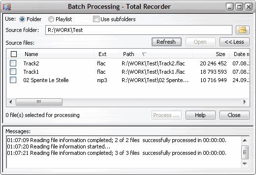 Using Total Recorder 199 Use indicates the source type: Folder specify the path to the folder with the source files.
