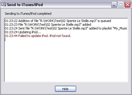 Using Total Recorder 213 Information regarding the sending of files is shown in the Send to itunes/ipod dialog. See also.