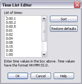 226 TotalRecorder On-line Help 5.19.10 Editing Time Lists You can customize the lists of times that appear in different dialogs using the "Time List Editor".