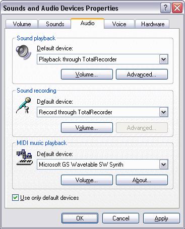Installation and Configuration 29 In the Sounds and Audio Devices dialog box, click the "Audio" tab.