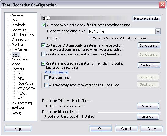48 TotalRecorder On-line Help Clone button. Build a new rule by copying the current one. The "File Name Generation Rule" dialog opens for editing the rule parameters. Edit button.