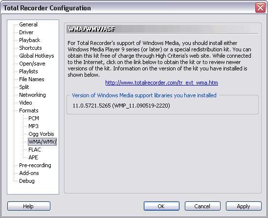 Installation and Configuration 59 The dialog displays the version of the Windows Media support library (wmvcore.dll) that is currently installed.