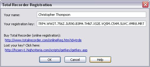 66 TotalRecorder On-line Help See also. How to restore a lost registration key, Registering add-ons. 3.