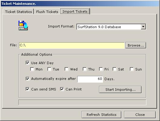 5.3.1 Imports Tickets The import ticket feature allows you to easily migrate to SurfStation 9.0. In the instance of you are moving from either SurfStation 8.