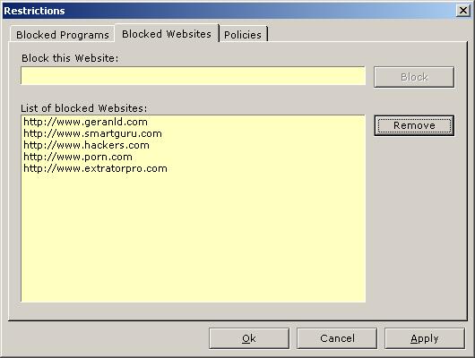 The Administrator could specify which programs should be blocked by the application.
