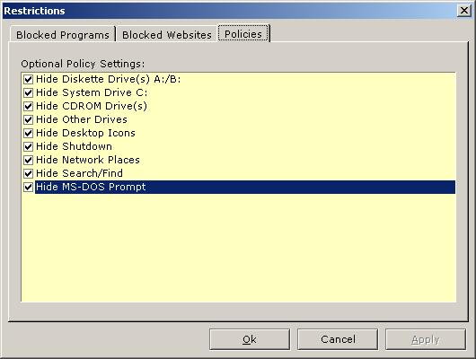 It adds all the programs specified by the administrator to the list of blocked programs.