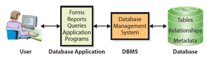 Database-Centric Application Database applications consists of forms, formatted reports, queries, programs, etc.