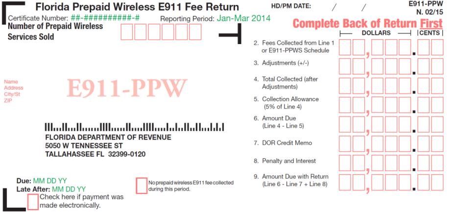 the amount collected 125 X 40 = $50 for each county in which prepaid wireless service transactions occurred during the reporting period Santa Rosa 6 7 5 0 0 0 Fees Collected from Line 1 or E911-PPWS