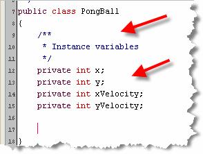 Pong Instance Variables Add instance variables for each data attribute Start with a JavaDoc comment Exercise 4 Some methods modify the object These are called mutator methods How do you tell if a