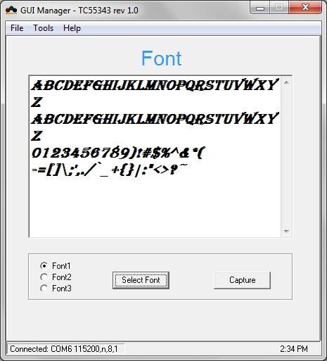 Changing font color will not affect the LCD font. Underline and Strikeout effects are not supported with Italic font style. 2. The selected font will appear in the preview window, as shown below.