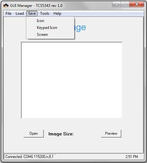 Figure 3-14: Image Utility - Save To save an icon to the external flash memory: 1. Click on "Save -> Icon" to bring up Save Icon window. Figure 3-15: Save Icon 2.