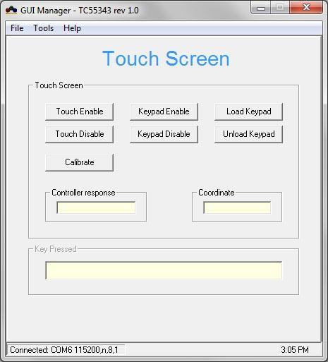 Figure 3-22: Touch Screen Utility The touch screen controller can operate in an XY Mode or a Keypad Mode. In XY Mode the controller will send raw XY coordinates of touch screen contact location.