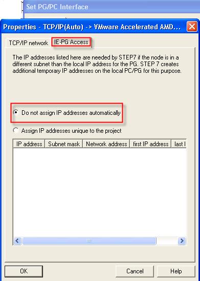 6. MicroWin Configuration Click on Properties and then on the IE-PG Access tab. Check Do not assign IP addresses automatically. NOTE If you select Assign IP.