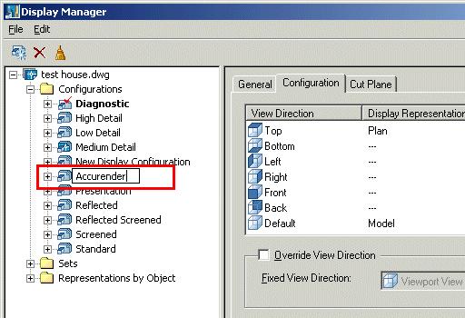 5 In the left pane of the Display Manager dialog box, type a name for the configuration, such as AccuRender, and then press Enter.