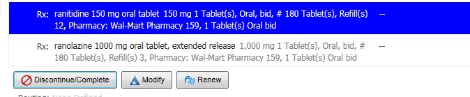 Click to highlight the medication you wish to Discontinue/Complete; then click the