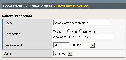 2. In the Name box, type a name for this virtual server. In our example, we type oracle-webcenter-https. 3. In the Destination section, select the Host option button. 4.