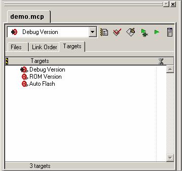 Debug Info Your program MUST generate debug information in order to use the Debugger. Generate DWARF In the linker panel, turn on symbolics Edit ==> Target Name Settings ==> Chip Name Linker panel.