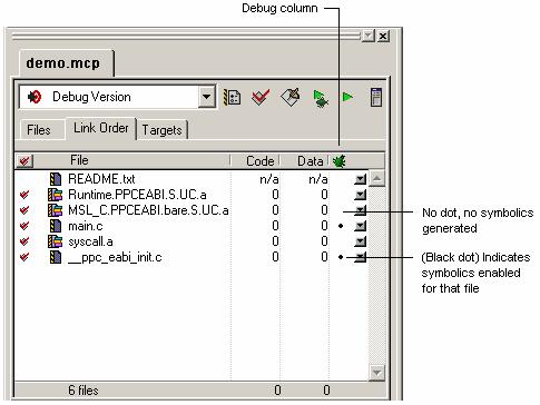 Controlling Symbolics You MUST generate symbolics for a file to see source code when debugging that file.