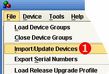 1. To load device definitions from a CSV file, click on File->Import/Update Devices on the menu. 2.