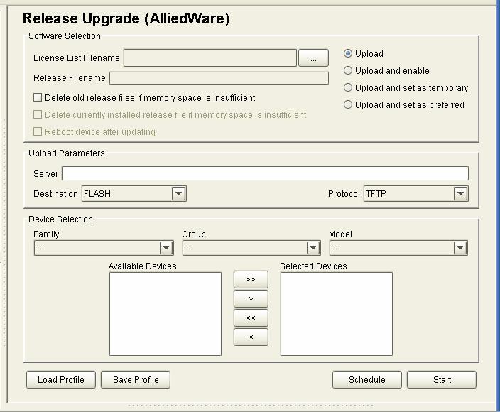 7 RELEASE UPGRADE OPERATION AlliedView-UM provides two types of Release Upgrade Operations: Release Upgrade (AlliedWare) and Release Upgrade (Other).