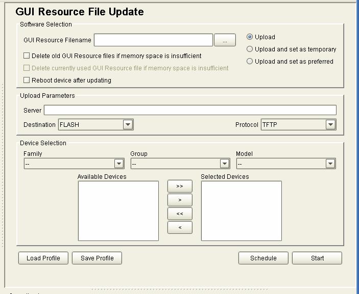 12 GUI RESOURCE FILE UPDATE Device GUI Resources can be updated through the GUI Resource File Update Operation pane. To display this pane, click on the pane.