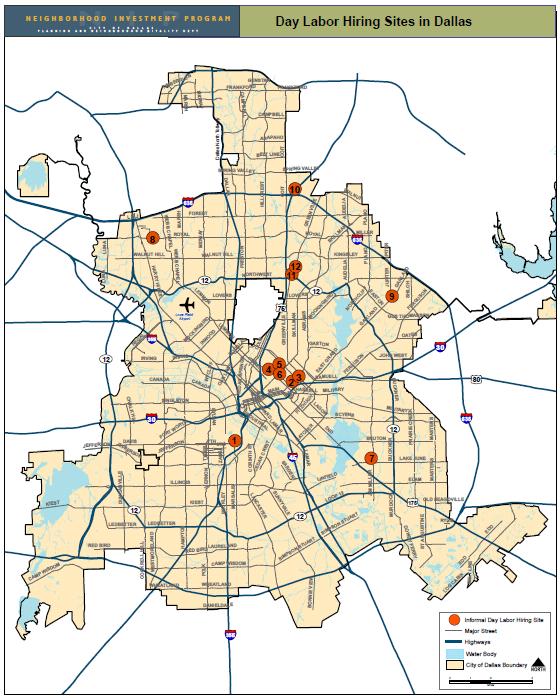 Map 1 Informal Day Labor Hiring Sites in Dallas ADDRESS COUNCIL DISTRICT 1 306 N MARSALIS AVE 1 2 4800 COLUMBIA AVE 2 3 106 S FITZHUGH AVE 2 4 4301 ROSS AVE 2 5