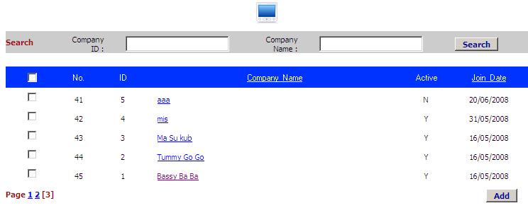 Menu Admin : Create Supplier Click at Search button for searching company name