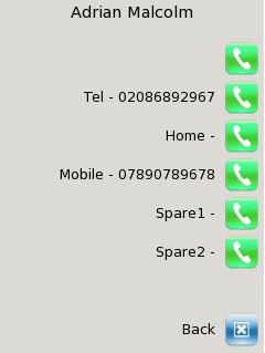 The list of numbers stored for this contact will be displayed. Up to 5 numbers per contact can be stored on the database.
