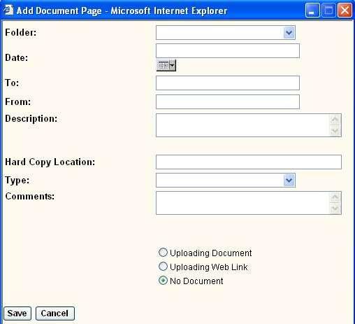 Add Project Scope (cont d) Figure 6. Add Document Page a. Click the Folder drop-down box and select a folder. b. Click the ca